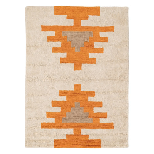 ALFOMBRA AZTECA BLANCO-NARANJA ALGODÓN 135 X 100 CM