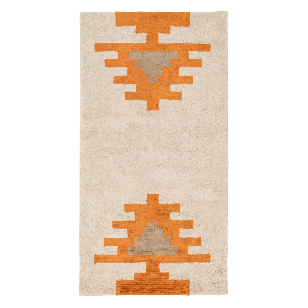 ALFOMBRA AZTECA BLANCO-NARANJA ALGOD�N 175 X 90 CM
