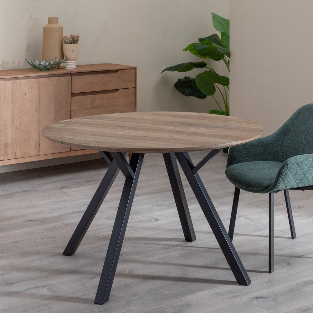 MESA COMEDOR MARR�N-NEGRO DM-METAL SAL�N 120 X 120 X 75 CM