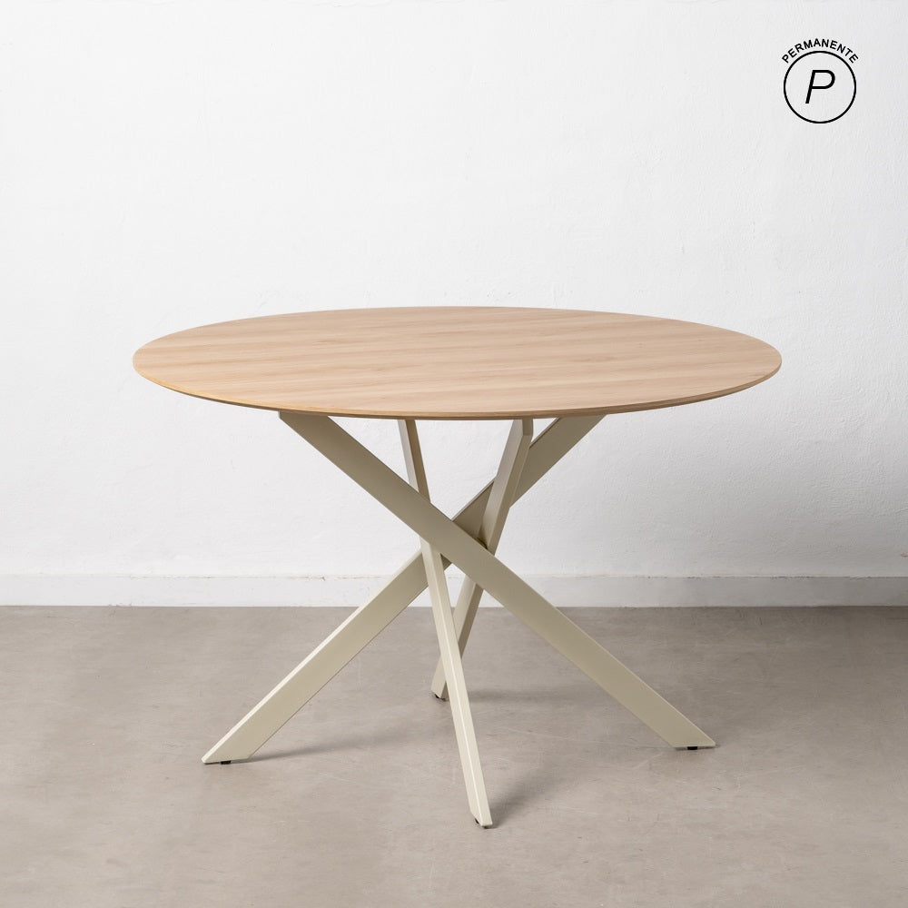 MESA COMEDOR NATURAL-CREMA DM-METAL 120 X 120 X 75 CM
