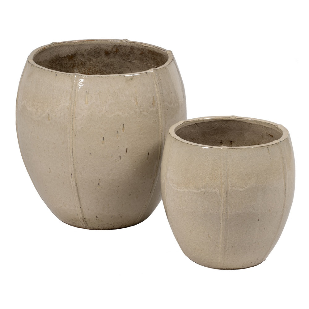 S/2 CREAM CERAMIC PLANTERS DECORATION 55 X 55 X 55 CM