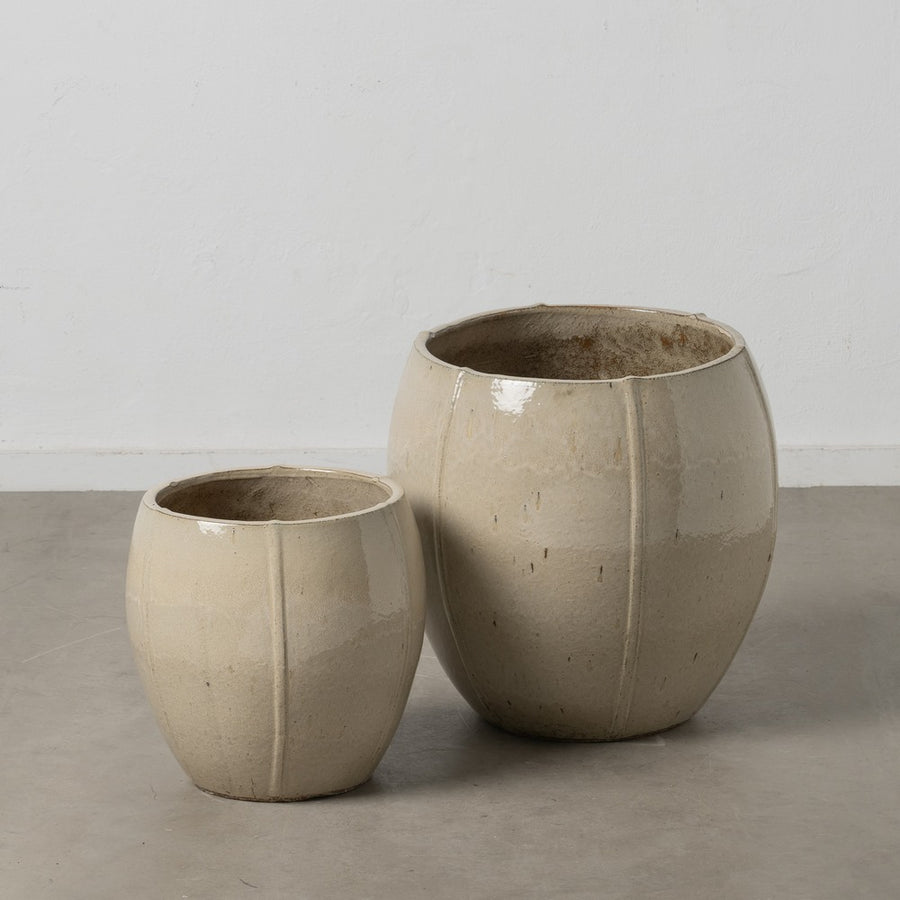 S/2 CREAM CERAMIC PLANTERS DECORATION 55 X 55 X 55 CM