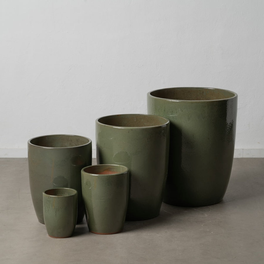S/5 GREEN CERAMIC VASES DECORATION