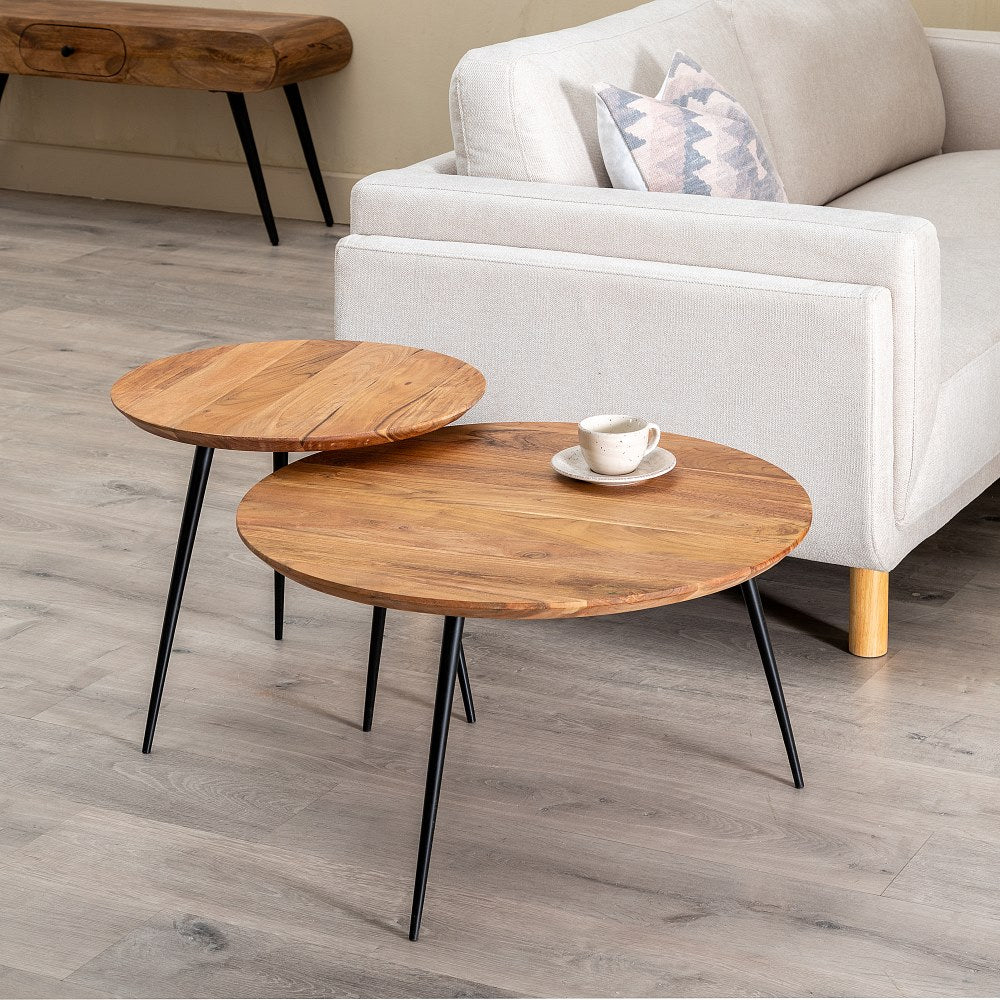 S/2 MESA CENTRO NATURAL MADERA-METAL 70 X 70 X 40 CM