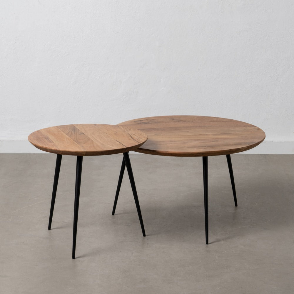 S/2 MESA CENTRO NATURAL MADERA-METAL 70 X 70 X 40 CM