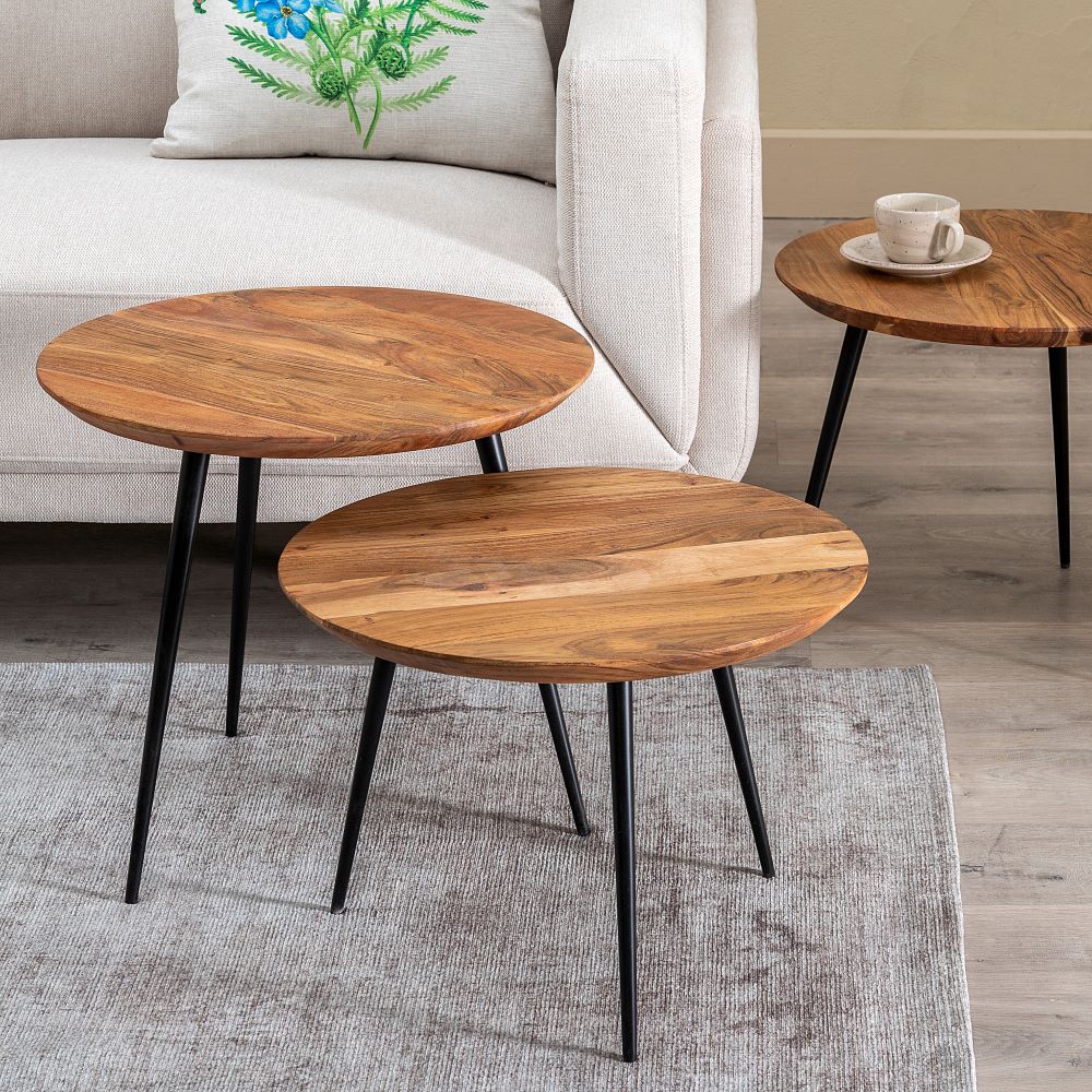 S/3 MESA CENTRO NATURAL MADERA-METAL 50 X 50 X 45 CM