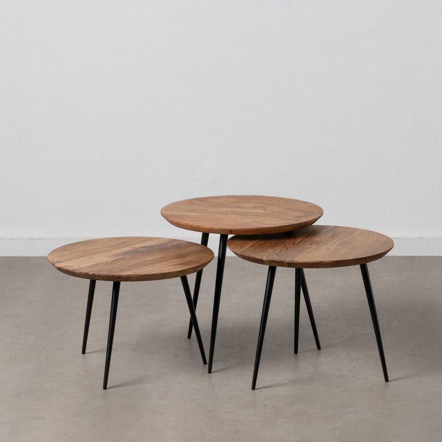 S/3 MESA CENTRO NATURAL MADERA-METAL 50 X 50 X 45 CM