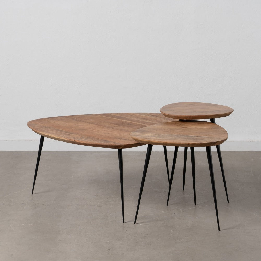 S/3 MESA CENTRO NATURAL MADERA-METAL 86 X 81 X 43 CM