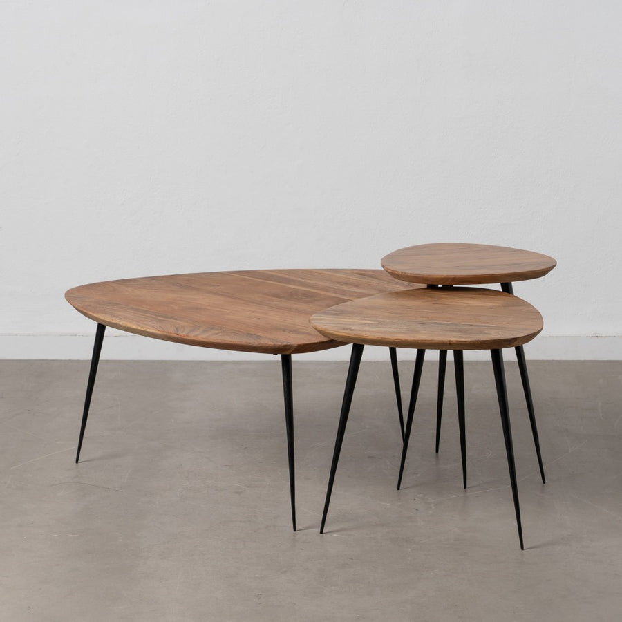 S/3 MESA CENTRO NATURAL MADERA-METAL 86 X 81 X 43 CM