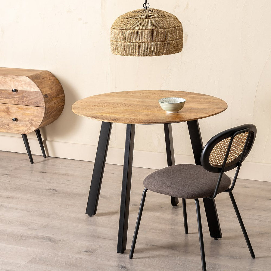 MESA COMEDOR NATURAL-NEGRO MADERA-HIERRO 90 X 90 X 77 CM