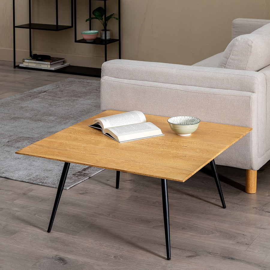 MESA CENTRO NATURAL-NEGRO MADERA-HIERRO 80 X 80 X 40 CM