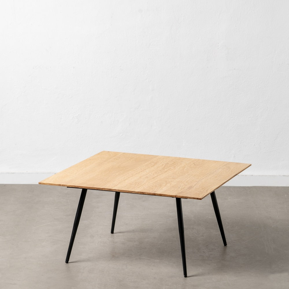 MESA CENTRO NATURAL-NEGRO MADERA-HIERRO 80 X 80 X 40 CM