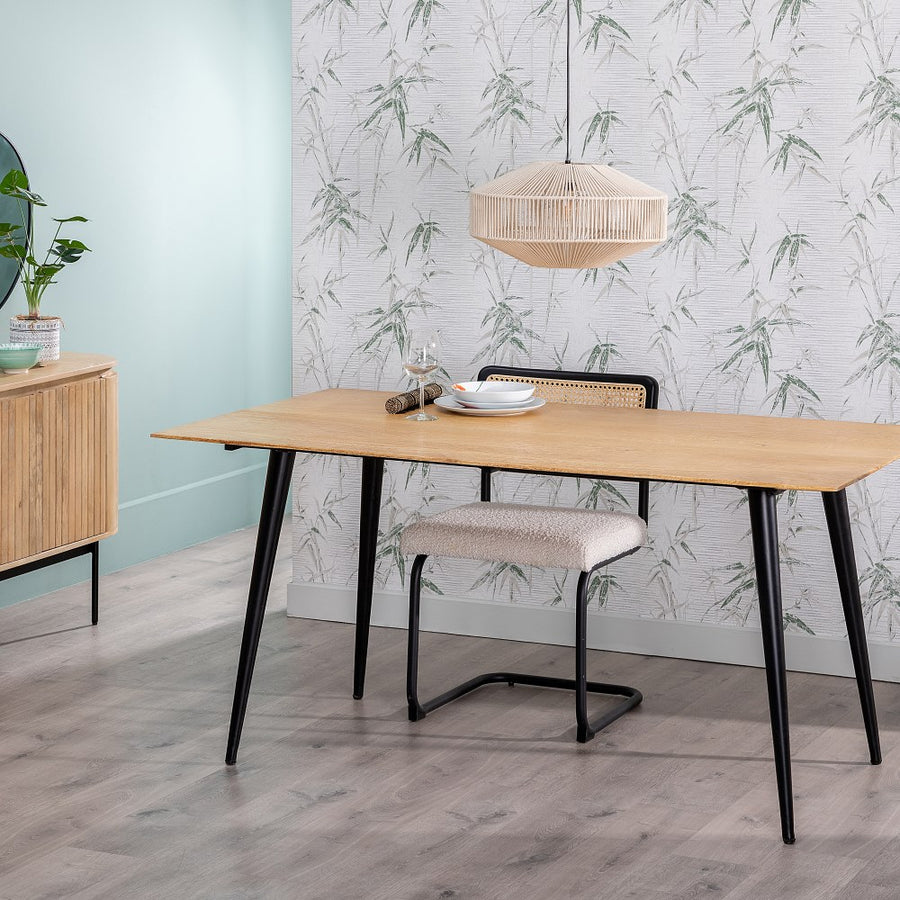 MESA COMEDOR NATURAL-NEGRO MADERA-HIERRO 160 X 90 X 77 CM