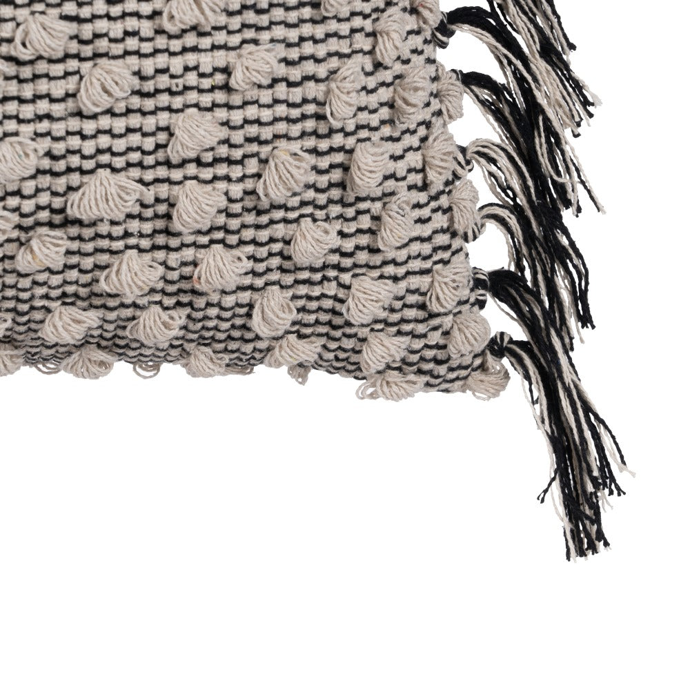 BEIGE-BLACK COTTON DECORATIVE CUSHION 45 X 45 CM