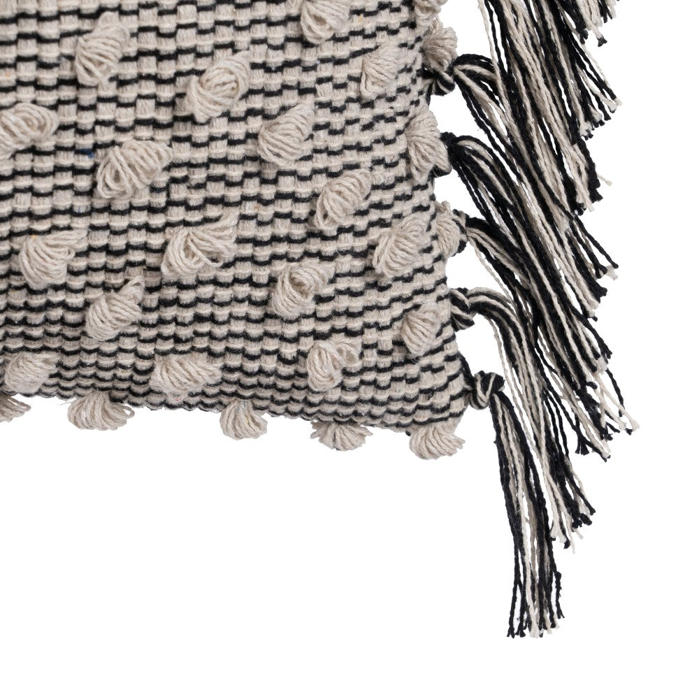 BEIGE-BLACK COTTON DECORATIVE CUSHION 30 X 60 CM