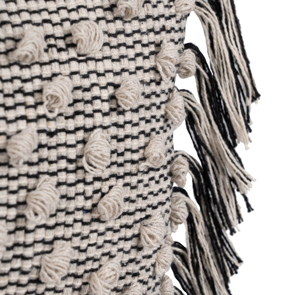 BEIGE-BLACK COTTON DECORATIVE CUSHION 30 X 60 CM