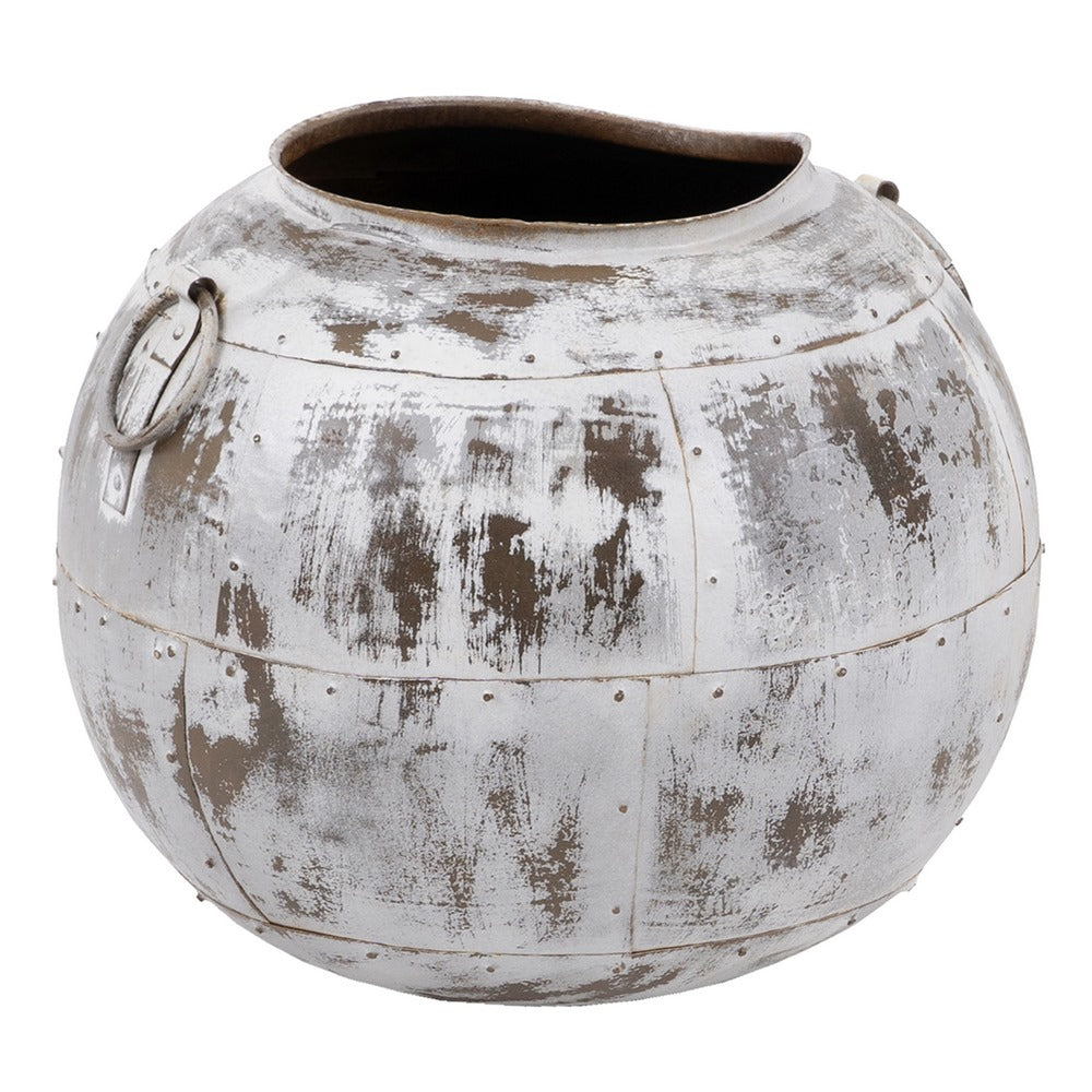 VASIJA BLANCO ROZADO METAL DECORACIÓN 48 X 48 X 43 CM