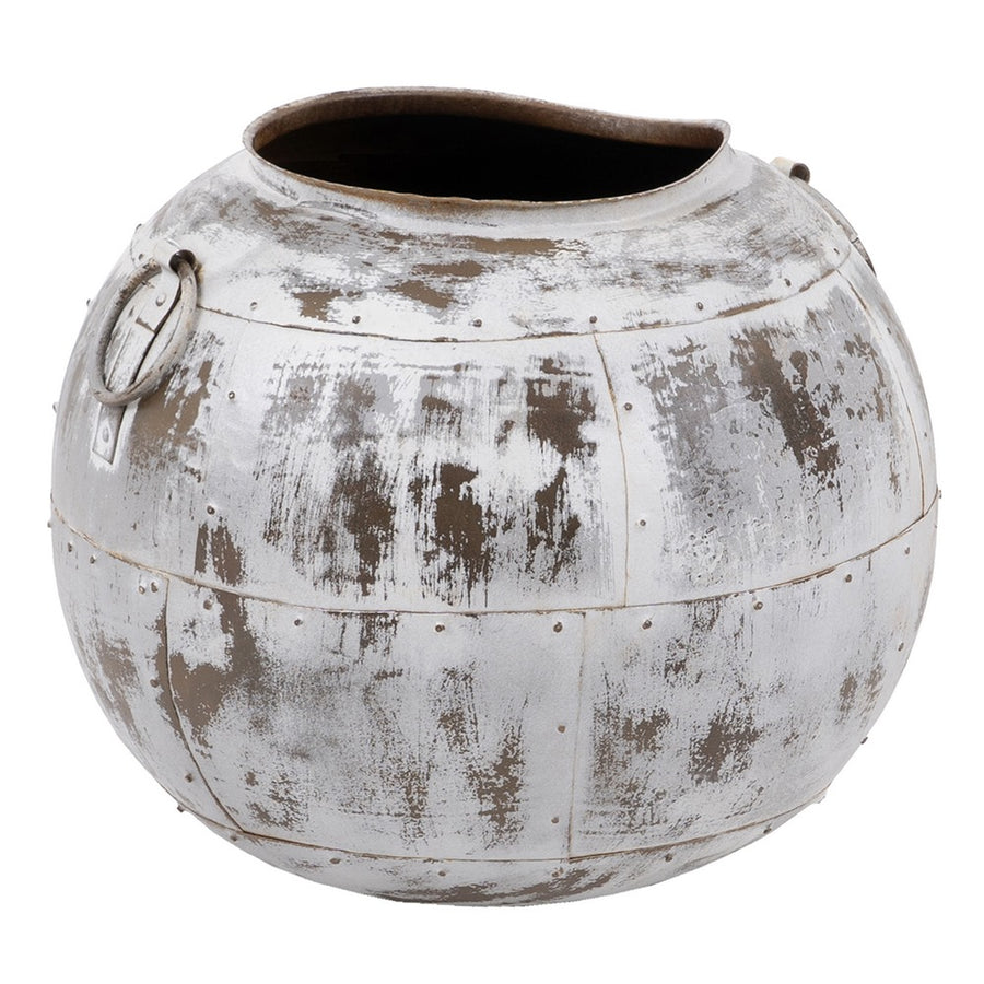 VASIJA BLANCO ROZADO METAL DECORACIÓN 48 X 48 X 43 CM