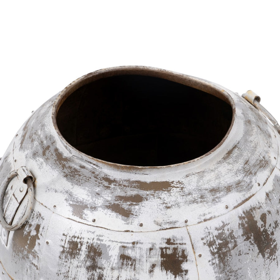 VASIJA BLANCO ROZADO METAL DECORACIÓN 48 X 48 X 43 CM