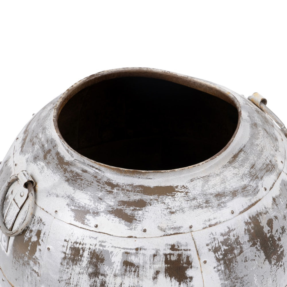 VASIJA BLANCO ROZADO METAL DECORACIÓN 48 X 48 X 43 CM
