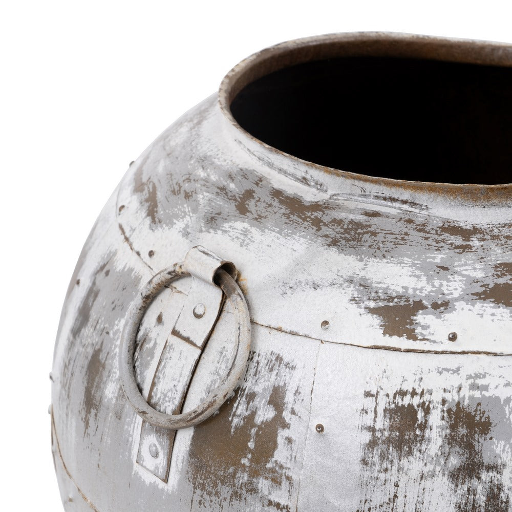 VASIJA BLANCO ROZADO METAL DECORACIÓN 48 X 48 X 43 CM