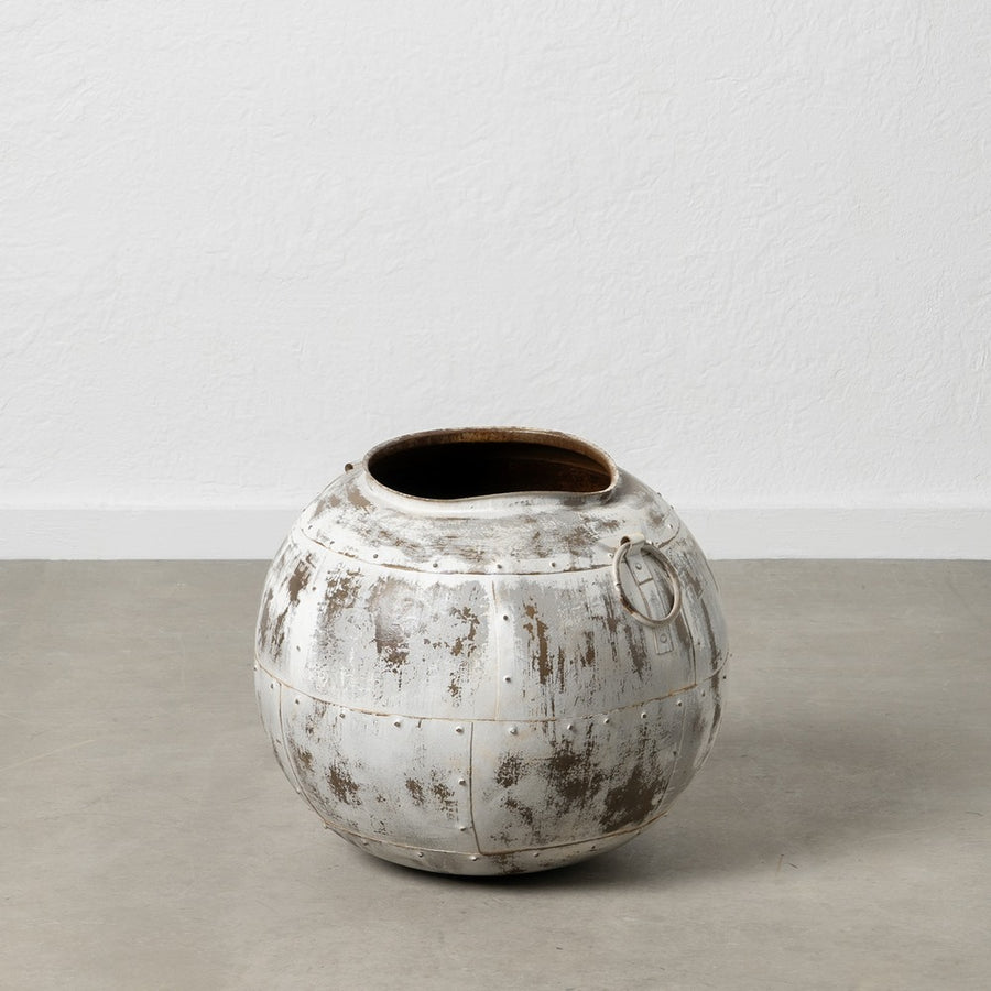 VASIJA BLANCO ROZADO METAL DECORACIÓN 48 X 48 X 43 CM