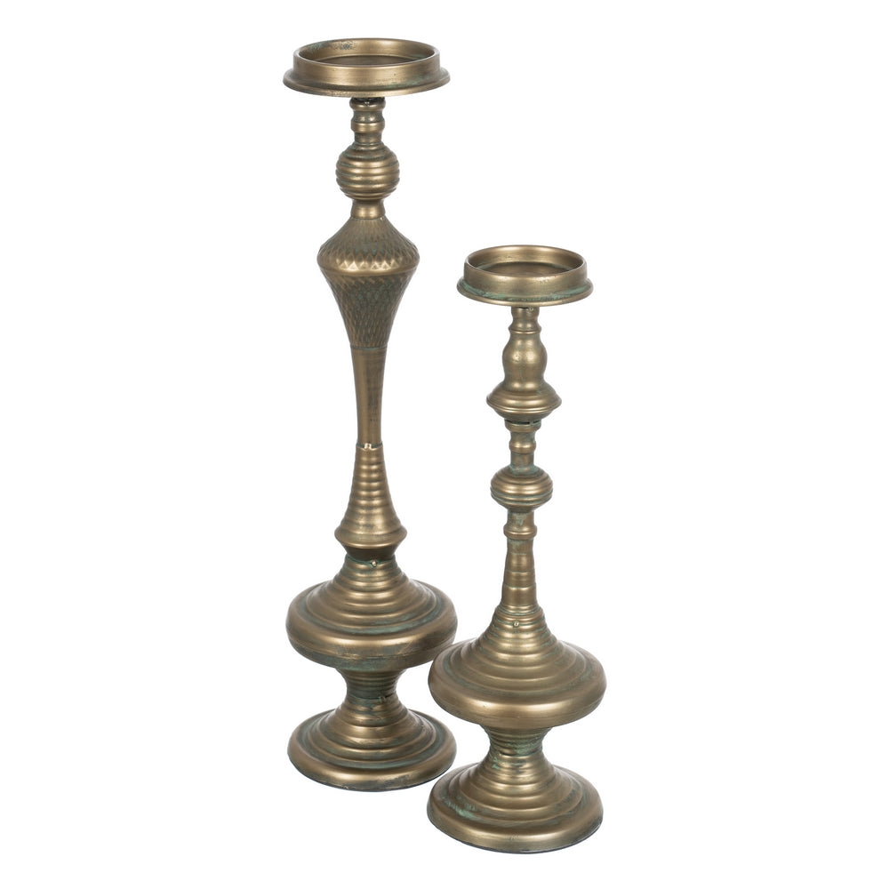 OLD GOLD CANDLE HOLDER METAL DECORATION 14 X 14 X 45.50 CM