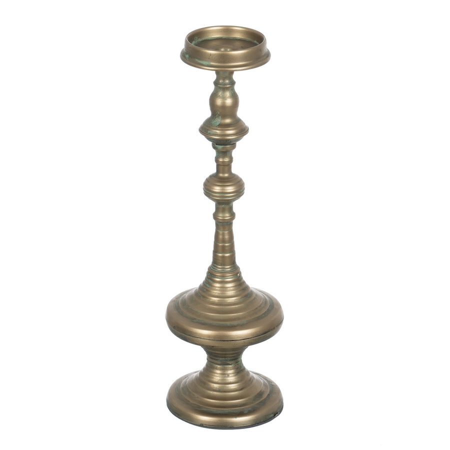 PORTAVELAS ORO VIEJO METAL DECORACIÓN 14 X 14 X 45,50 CM