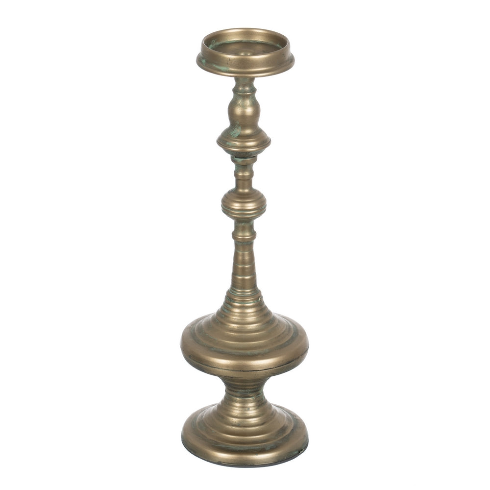 PORTAVELAS ORO VIEJO METAL DECORACIÓN 14 X 14 X 45,50 CM
