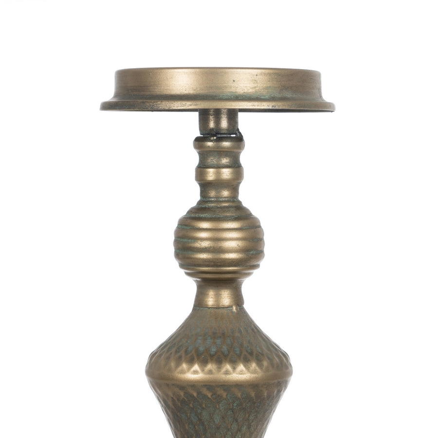 PORTAVELAS ORO VIEJO METAL DECORACIÓN 14 X 14 X 59 CM