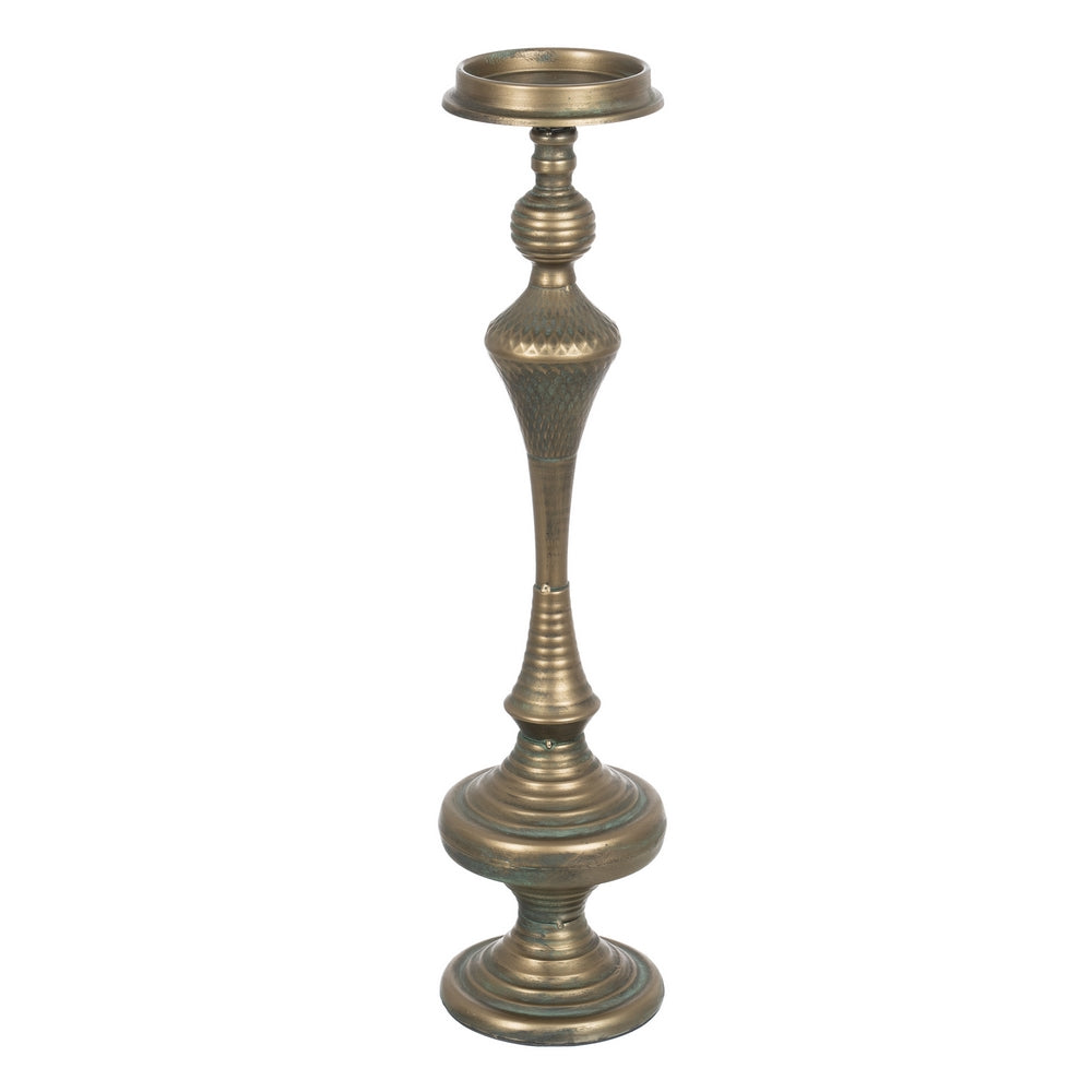 PORTAVELAS ORO VIEJO METAL DECORACIÓN 14 X 14 X 59 CM