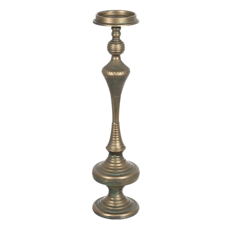 PORTAVELAS ORO VIEJO METAL DECORACIÓN 14 X 14 X 59 CM
