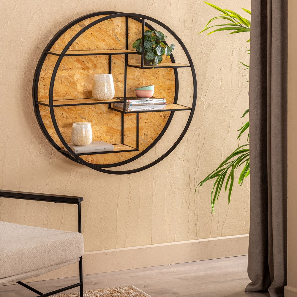 ESTANTER�A PARED NATURAL-NEGRO DM-METAL 92 X 24 X 92 CM