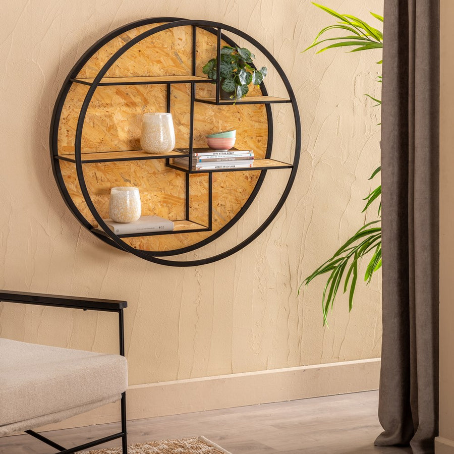 ESTANTERÍA PARED NATURAL-NEGRO DM-METAL 92 X 24 X 92 CM