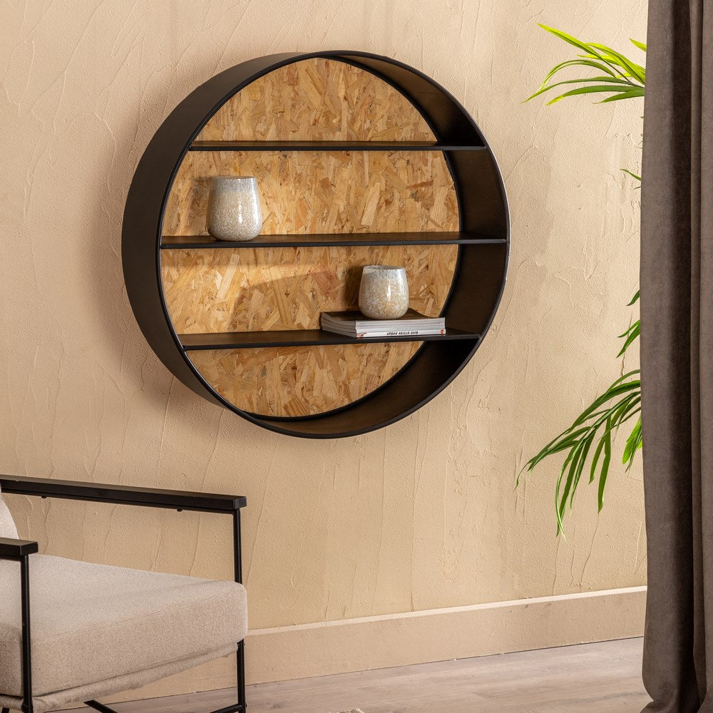 ESTANTER�A PARED NATURAL-NEGRO DM-METAL 92 X 22,50 X 92 CM