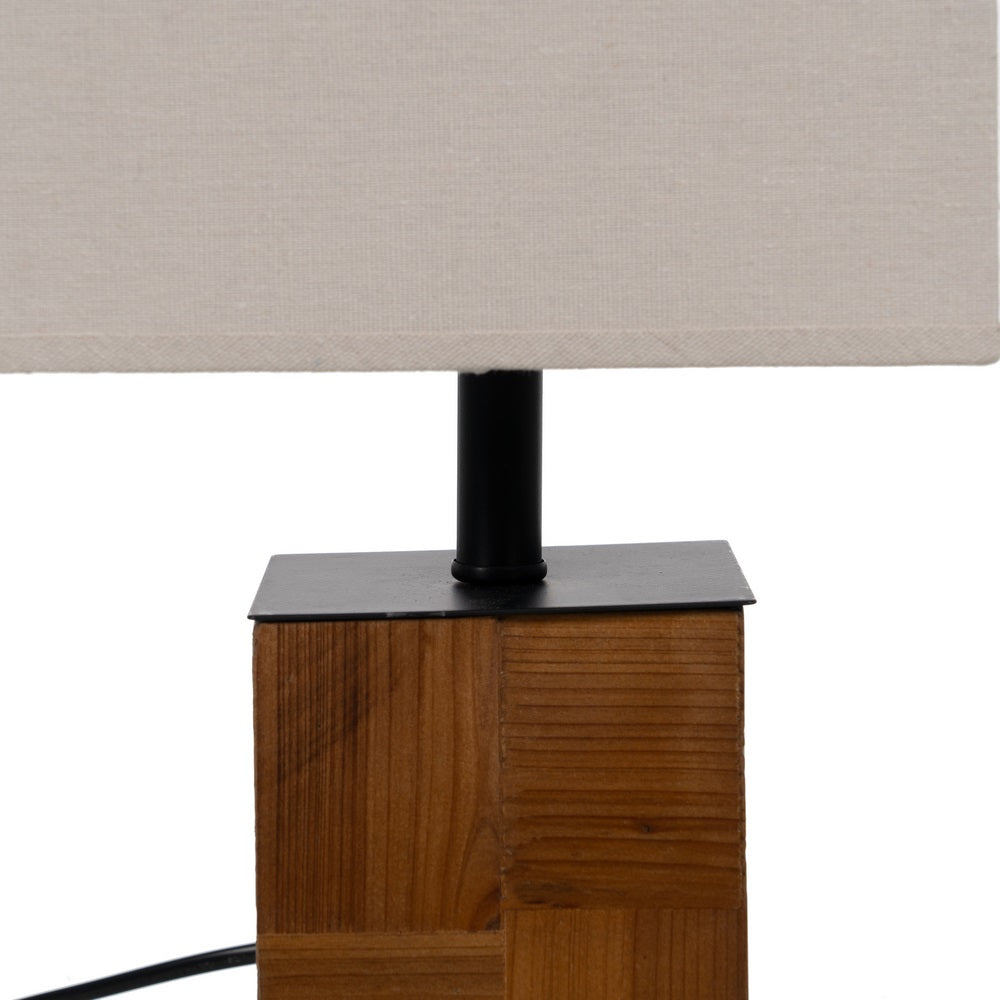 LÁMPARA MESA MARRÓN-CREMA TEJIDO-MADERA 20 X 20 X 40 CM