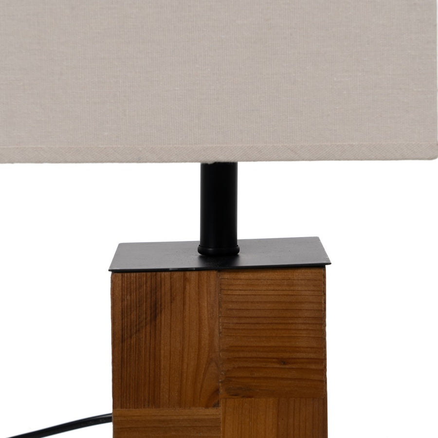 LÁMPARA MESA MARRÓN-CREMA TEJIDO-MADERA 20 X 20 X 40 CM
