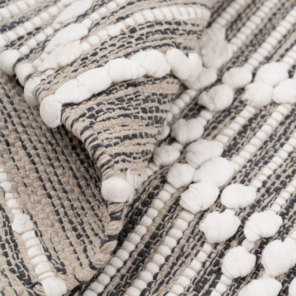 ALFOMBRA GRIS-BLANCO POLIESTER-ALGODÓN 120 X 180 CM