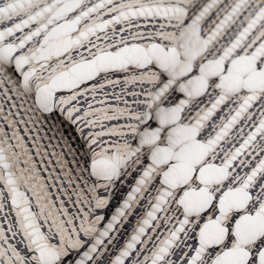 ALFOMBRA GRIS-BLANCO POLIESTER-ALGODÓN 120 X 180 CM