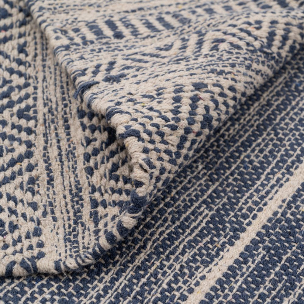 BLUE-WHITE POLYESTER-COTTON RUG 80 X 150 CM