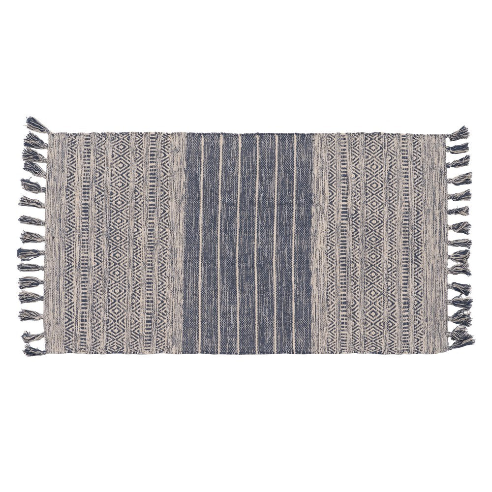ALFOMBRA AZUL-BLANCO POLIESTER-ALGOD�N 80 X 150 CM