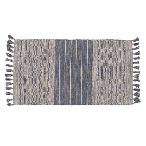 ALFOMBRA AZUL-BLANCO POLIESTER-ALGOD�N 80 X 150 CM