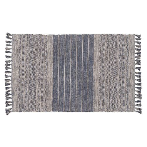 ALFOMBRA AZUL-BLANCO POLIESTER-ALGOD�N 120 X 180 CM