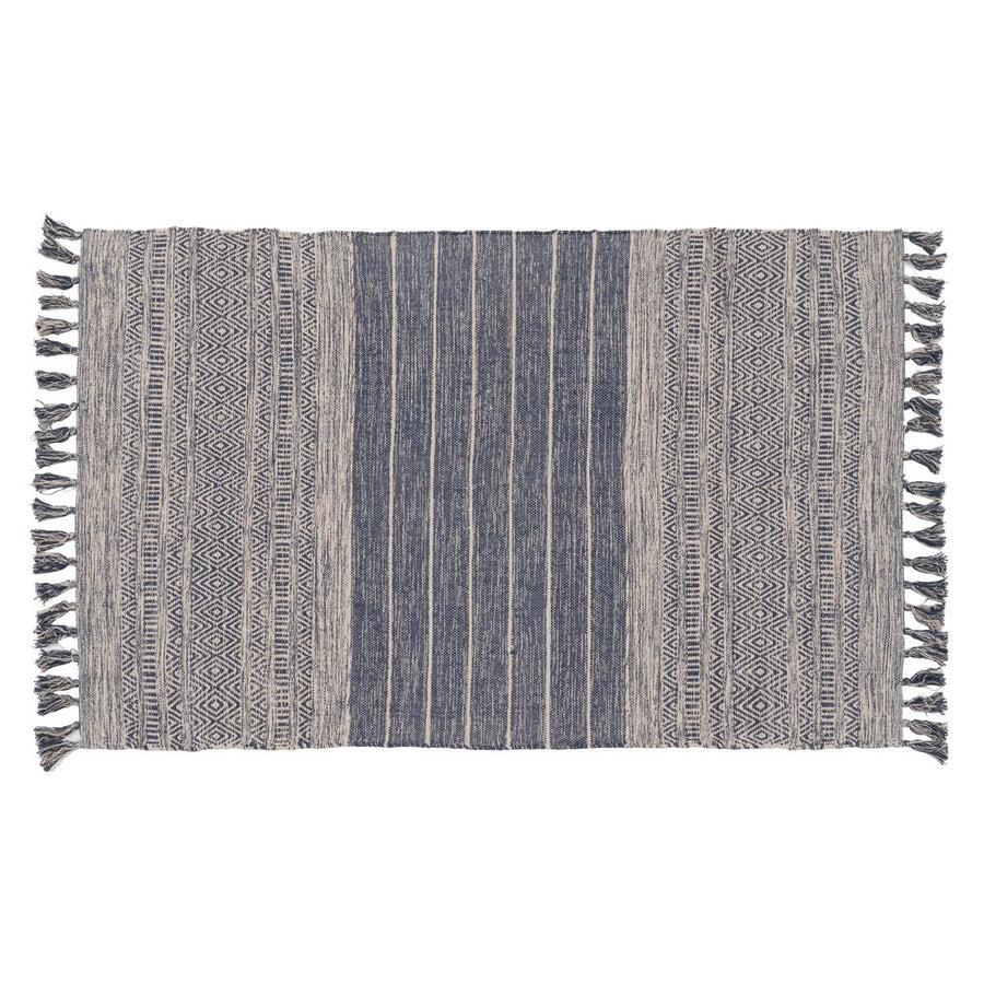 ALFOMBRA AZUL-BLANCO POLIESTER-ALGODÓN 120 X 180 CM
