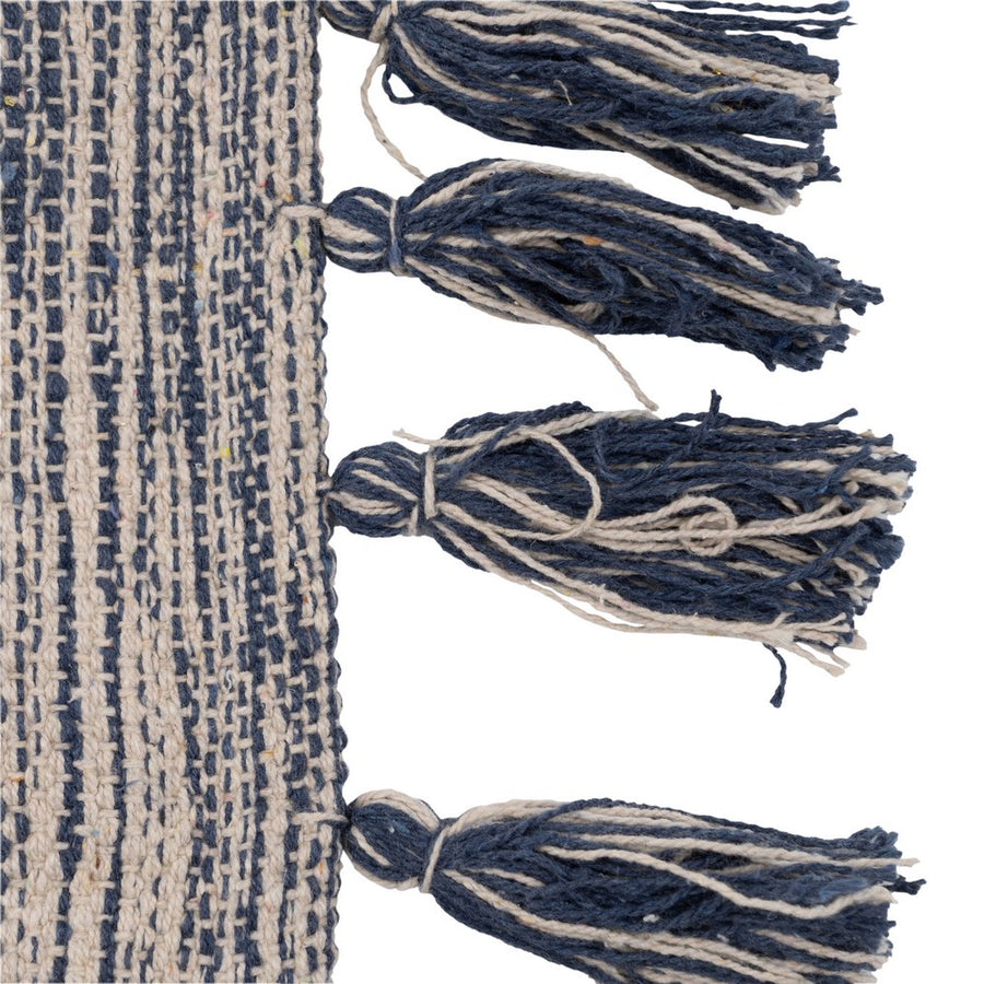 ALFOMBRA AZUL-BLANCO POLIESTER-ALGODÓN 160 X 230 CM