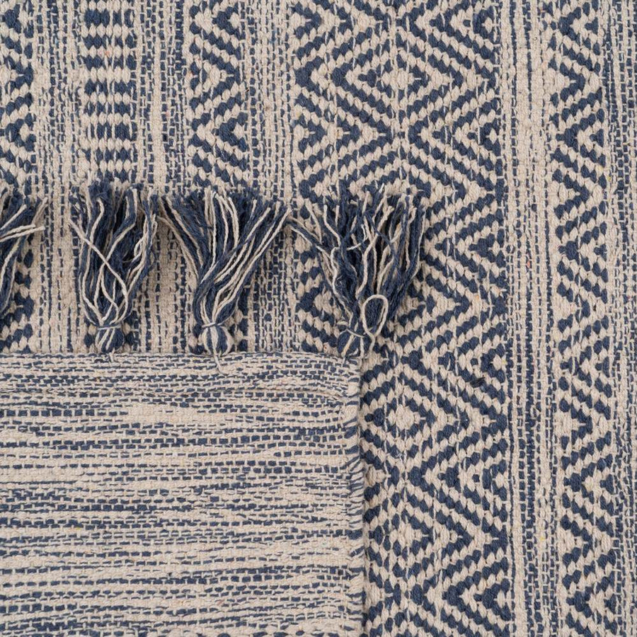 ALFOMBRA AZUL-BLANCO POLIESTER-ALGODÓN 160 X 230 CM