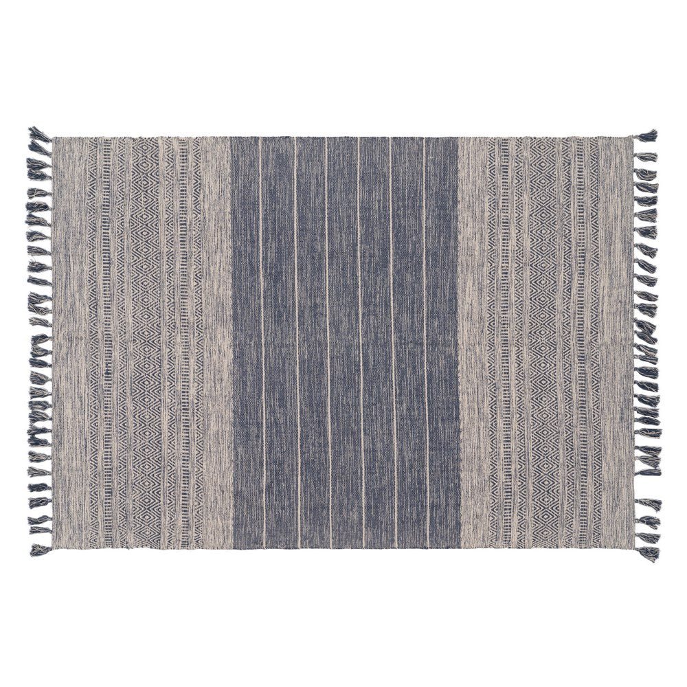 ALFOMBRA AZUL-BLANCO POLIESTER-ALGODÓN 160 X 230 CM