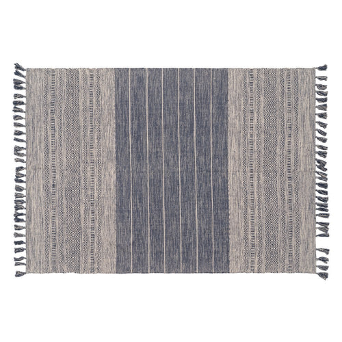 ALFOMBRA AZUL-BLANCO POLIESTER-ALGODÓN 160 X 230 CM