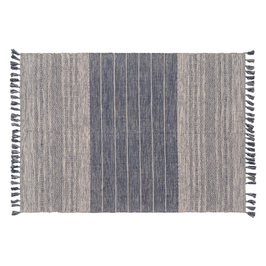 ALFOMBRA AZUL-BLANCO POLIESTER-ALGODÓN 160 X 230 CM