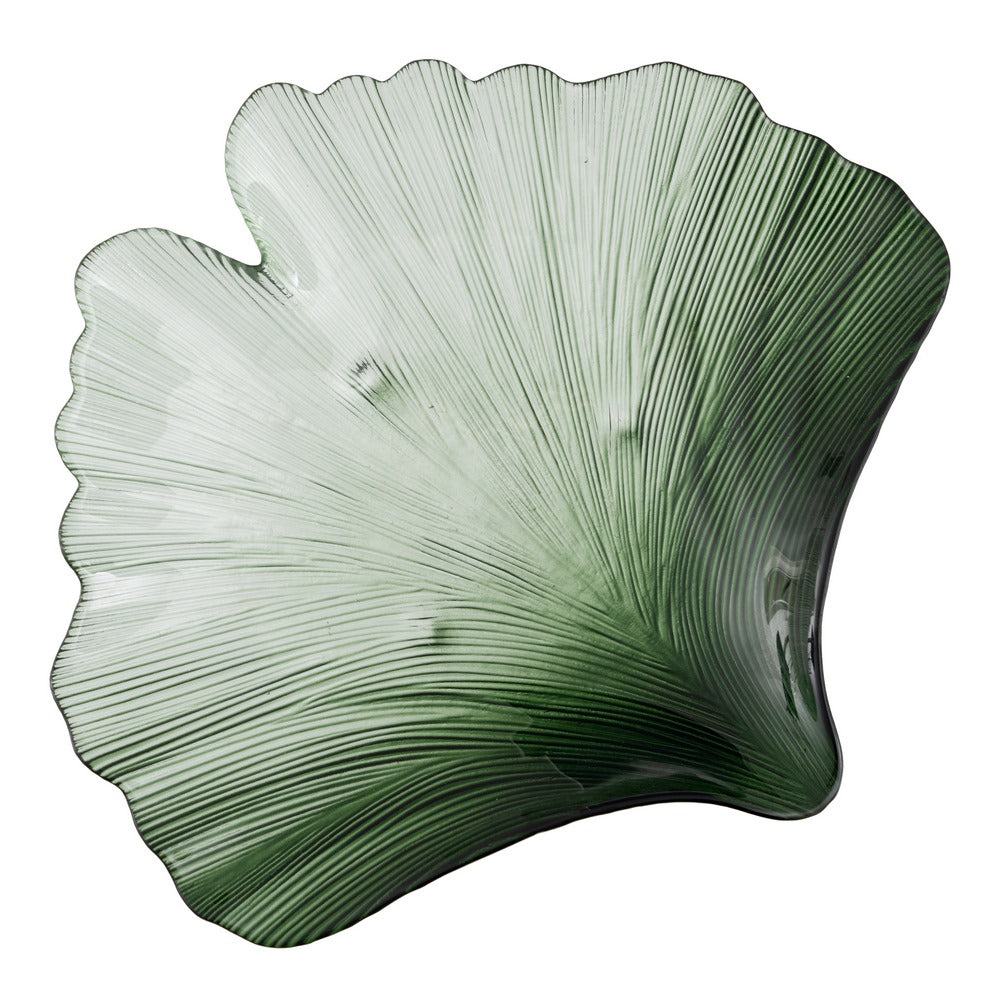 BANDEJA CONCHA VERDE CRISTAL DECORACIÓN 33 X 31 CM